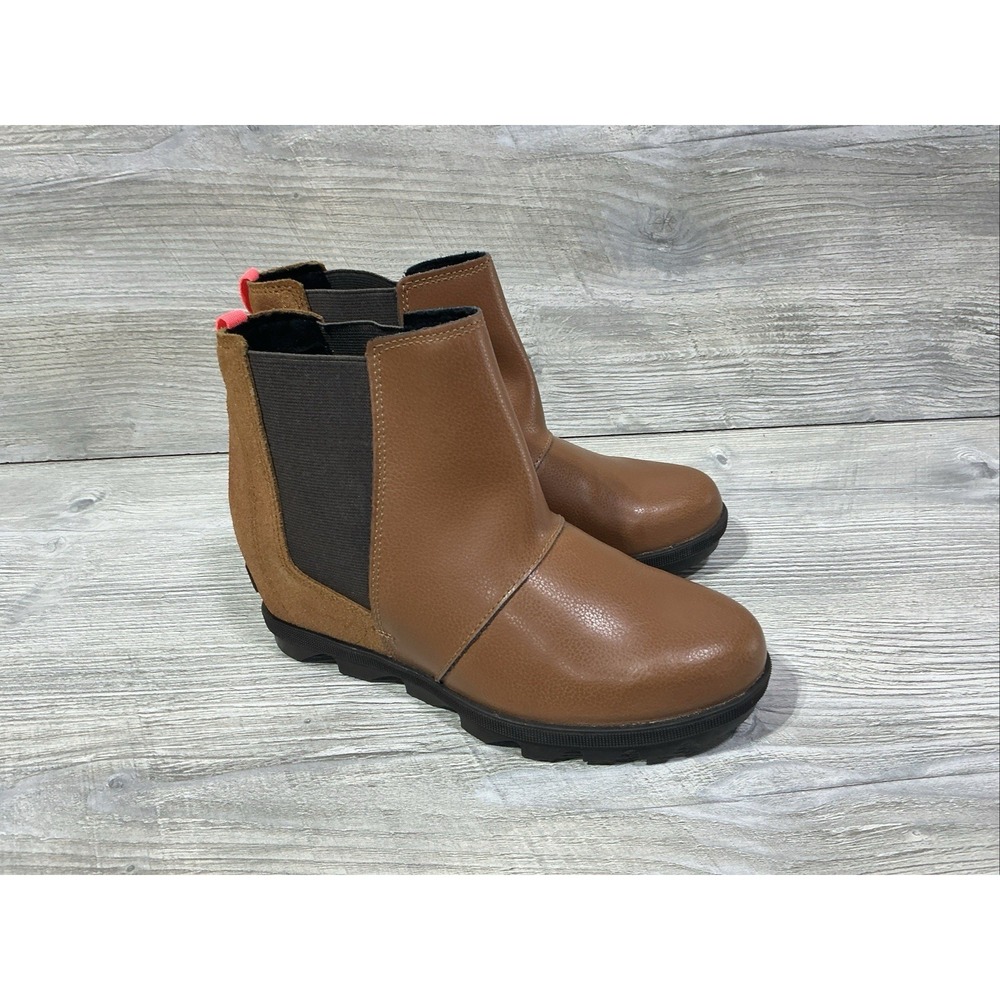 SOREL Joan of Arctic Wedge II Youth Girls Slip In Booties Tan Leather Size US 5